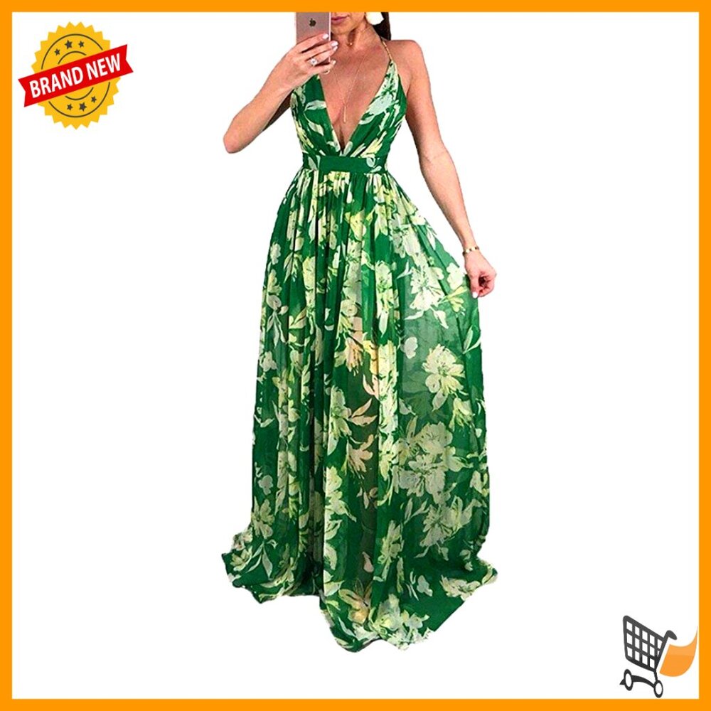 Spaghetti Strap V-Neck Backless Maxi Dress Formal Boho Chiffon